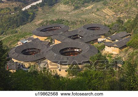 Asia, China, Fujian, Nanjing County, Shuyang Town, Shangban Village, Tianloukeng Tulou Cluster View Large Photo Image Stock Photo - Asia, China, Fujian, Nanjing County, Shuyang Town, Shangban Village, Tianloukeng Tulou Cluster. Fotosearch