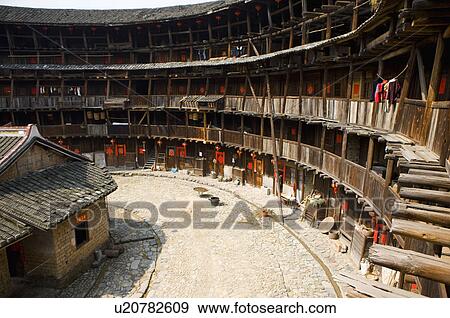Stock Photo - Asia, China, Fujian, Nanjing County, Shuyang Town, Hsiaban Village, Hsiaban Tulou Cluster. Fotosearch