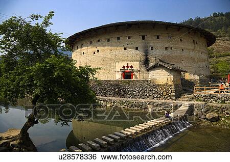 Stock Photograph - Asia, China, Fujian, Nanjing County, Shuyang Town, Hsiaban Village, Hsiaban Tulou Cluster. Fotosearch