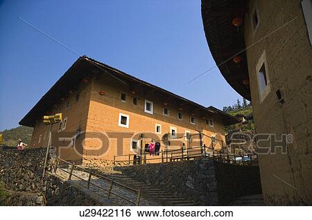 Stock Photograph - Asia, China, Fujian, Nanjing County, Shuyang Town, Shangban Village, Tianloukeng Tulou Cluster. Fotosearch