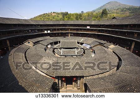 Asia, China, Fujian, Yongding County, Gaotou Village, Gaobei Village, Gaobei Tulou Cluster View Large Photo Image Stock Image - Asia, China, Fujian, Yongding County, Gaotou Village, Gaobei Village, Gaobei Tulou Cluster. Fotosearch