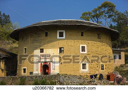 Asia, China, Fujian, Yongding County, Hukeng, Hongkeng Village, Hongkeng Tulou Cluster, Cultural Village View Large Photo Image Stock Image - Asia, China, Fujian, Yongding County, Hukeng, Hongkeng Village, Hongkeng Tulou Cluster, Cultural Village. Fotosearch
