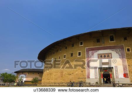 Asia, China, Fujian, Yongding County, Gaotou Village, Gaobei Village, Gaobei Tulou Cluster View Large Photo Image Stock Photo - Asia, China, Fujian, Yongding County, Gaotou Village, Gaobei Village, Gaobei Tulou Cluster. Fotosearch