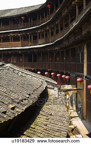 Asia, China, Fujian, Yongding County, Gaotou Village, Gaobei Village, Gaobei Tulou Cluster View Large Photo Image Stock Photo - Asia, China, Fujian, Yongding County, Gaotou Village, Gaobei Village, Gaobei Tulou Cluster. Fotosearch