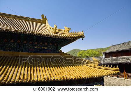 Stock Image - Asia, China, Zhejiang Province, Putuoshan, Fayu Temple Scenic Area, Fayu Temple. Fotosearch