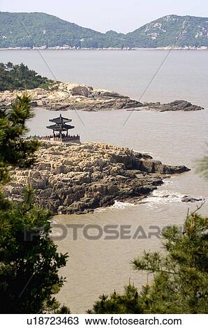 Stock Image - Asia, China, Zhejiang Province, Putuoshan, Purple Bamboo Forest Scenic Area, Purple Bamboo Forest. Fotosearch
