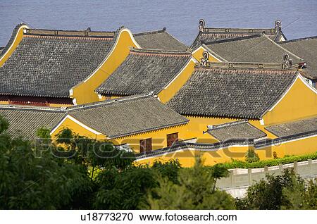 Stock Image - Asia, China, Zhejiang Province, Putuoshan, Xi Fang Nunnery, Xi Fang Nunnery. Fotosearch