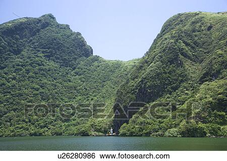 Stock Photograph - Asia, China, Taiwan, Yilan, Gueishan Island, The Tail Lake, Statue of Guanyin. Fotosearch