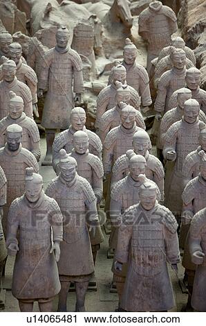 Stock Image - Asia, China, Shanxi, Xi'an, LinTong, Terra-cotta Museum Pit 1, Warrior, UNESCO, World Cultural Heritage. Fotosearch