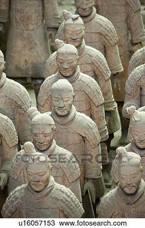 Stock Image - Asia, China, Shanxi, Xi'an, LinTong, Terra-cotta Museum Pit 1, Warrior, UNESCO, World Cultural Heritage. Fotosearch