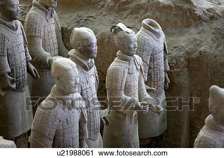 Stock Image - Asia, China, Shanxi, Xi'an, LinTong, Terra-cotta Museum Pit 1, Warrior, UNESCO, World Cultural Heritage. Fotosearch