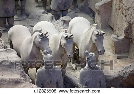 Stock Photo - Asia, China, Shanxi, Xi'an, LinTong, Terra-cotta Museum Pit 1, Warrior, Terracotta Horses, UNESCO, World Cultural Heritage. Fotosearch