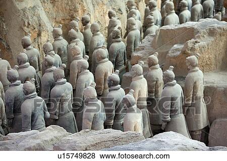 Stock Photo - Asia, China, Shanxi, Xi'an, LinTong, Terra-cotta Museum Pit 1, Warrior, UNESCO, World Cultural Heritage. Fotosearch