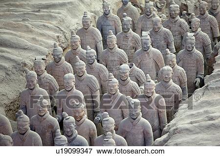 Stock Photo - Asia, China, Shanxi, Xi'an, LinTong, Terra-cotta Museum Pit 1, Warrior, UNESCO, World Cultural Heritage. Fotosearch
