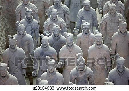 Stock Photo - Asia, China, Shanxi, Xi'an, LinTong, Terra-cotta Museum Pit 1, Warrior, UNESCO, World Cultural Heritage. Fotosearch