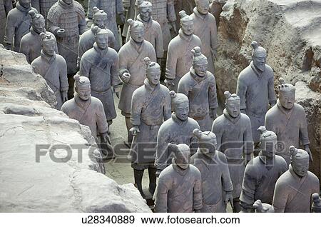 Stock Photo - Asia, China, Shanxi, Xi'an, LinTong, Terra-cotta Museum Pit 1, Warrior, UNESCO, World Cultural Heritage. Fotosearch