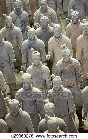 Stock Photo - Asia, China, Shanxi, Xi'an, LinTong, Terra-cotta Museum Pit 1, Warrior, UNESCO, World Cultural Heritage. Fotosearch