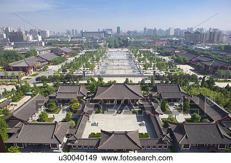 Asia, China, Shanxi, Xi'an, Aerial View View Large Photo Image Stock Photo - Asia, China, Shanxi, Xi'an, Aerial View. Fotosearch