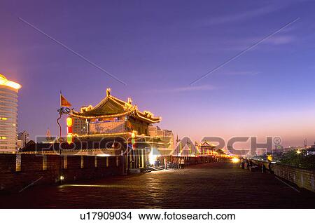 Picture - Asia, China, Shanxi, Xi'an, Ancient Wall, South Gate, Watch Tower. Fotosearch