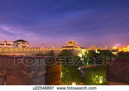 Asia, China, Shanxi, Xi'an, Ancient Wall, South Gate, Watch Tower View Large Photo Image Stock Photo - Asia, China, Shanxi, Xi'an, Ancient Wall, South Gate, Watch Tower. Fotosearch