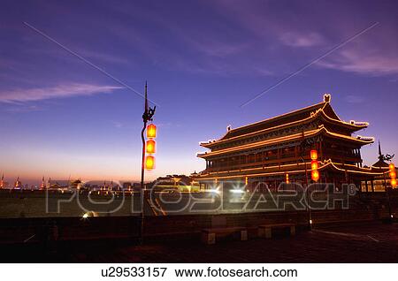 Stock Photo - Asia, China, Shanxi, Xi'an, Ancient Wall, South Gate, Watch Tower. Fotosearch