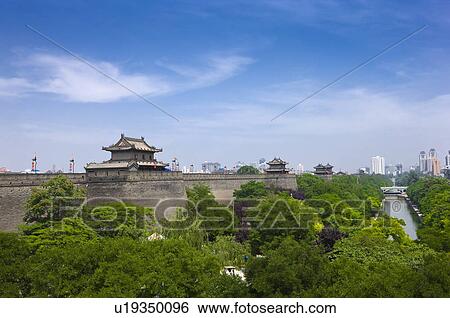 Asia, China, Shanxi, Xi'an, Ancient Wall, South Gate, Watch Tower View Large Photo Image Stock Photograph - Asia, China, Shanxi, Xi'an, Ancient Wall, South Gate, Watch Tower. Fotosearch