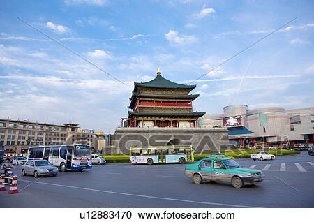 Stock Image - Asia, China, Shanxi, Xi'an, Bell Tower. Fotosearch