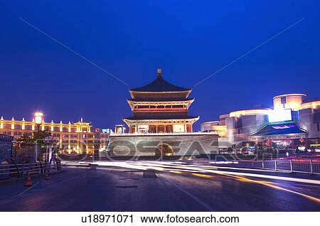 Asia, China, Shanxi, Xi'an, Bell Tower, West Street View Large Photo Image Stock Image - Asia, China, Shanxi, Xi'an, Bell Tower, West Street. Fotosearch