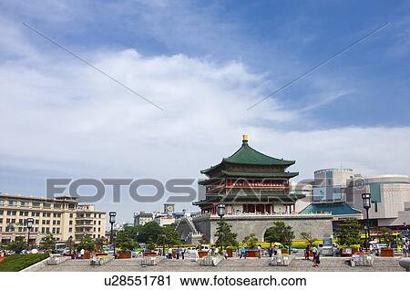 Stock Image - Asia, China, Shanxi, Xi'an, Bell Tower. Fotosearch