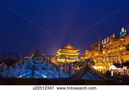 Asia, China, Shanxi, Xi'an, Drum Tower, Square View Large Photo Image Stock Image - Asia, China, Shanxi, Xi'an, Drum Tower, Square. Fotosearch