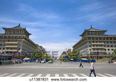 Asia, China, Shanxi, Xi'an, South Street View Large Photo Image Stock Image - Asia, China, Shanxi, Xi'an, South Street. Fotosearch