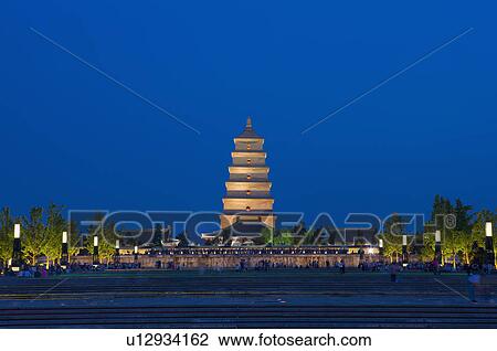 Asia, China, Shanxi, Xi'an, The Big Wild Goose Pagoda, North Square, Music Fountain View Large Photo Image Stock Image - Asia, China, Shanxi, Xi'an, The Big Wild Goose Pagoda, North Square, Music Fountain. Fotosearch
