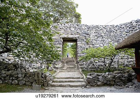 Stock Image - Asia, Japan, Okinawa, Nakijin Castle Remains, UNESCO, World Cultural Heritage. Fotosearch