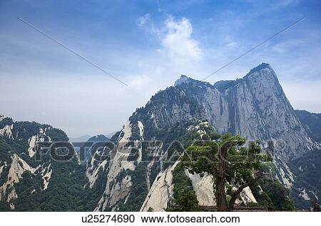 Stock Image - Asia, China, Shanxi, Huayin, Huashan Mountain, West Peak. Fotosearch
