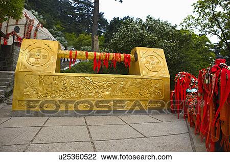 Stock Image - Asia, China, Shanxi, Huayin, Huashan Mountain, West Peak, Golden Lock Pass. Fotosearch