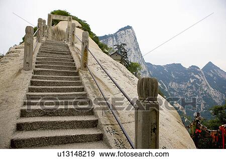 Asia, China, Shanxi, Huayin, Huashan Mountain, North Peak, The Ear-rubbing Cliff View Large Photo Image Stock Photo - Asia, China, Shanxi, Huayin, Huashan Mountain, North Peak, The Ear-rubbing Cliff. Fotosearch