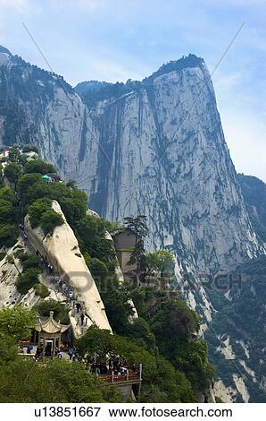 Asia, China, Shanxi, Huayin, Huashan Mountain, North Peak, West Peak, The Ear-rubbing Cliff View Large Photo Image Stock Photo - Asia, China, Shanxi, Huayin, Huashan Mountain, North Peak, West Peak, The Ear-rubbing Cliff. Fotosearch