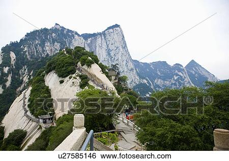 Asia, China, Shanxi, Huayin, Huashan Mountain, North Peak, West Peak, The Ear-rubbing Cliff View Large Photo Image Stock Photograph - Asia, China, Shanxi, Huayin, Huashan Mountain, North Peak, West Peak, The Ear-rubbing Cliff. Fotosearch