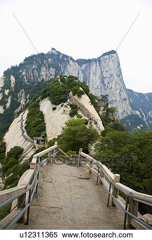Asia, China, Shanxi, Huayin, Huashan Mountain, North Peak, West Peak, The Ear-rubbing Cliff View Large Photo Image Stock Photography - Asia, China, Shanxi, Huayin, Huashan Mountain, North Peak, West Peak, The Ear-rubbing Cliff. Fotosearch
