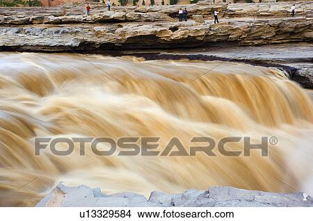 Picture - Asia, China, Shanxi, Jixian County, Yellow River, Hukou Waterfall. Fotosearch