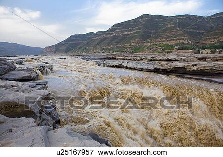 Asia, China, Shanxi, Jixian County, Yellow River, Hukou Waterfall View Large Photo Image Stock Photo - Asia, China, Shanxi, Jixian County, Yellow River, Hukou Waterfall. Fotosearch