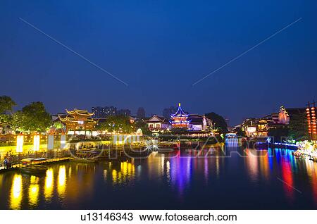 Asia, China, Jiangsu Province, Nan Jing, Qinhuai River, Confucius Temple View Large Photo Image Stock Image - Asia, China, Jiangsu Province, Nan Jing, Qinhuai River, Confucius Temple. Fotosearch