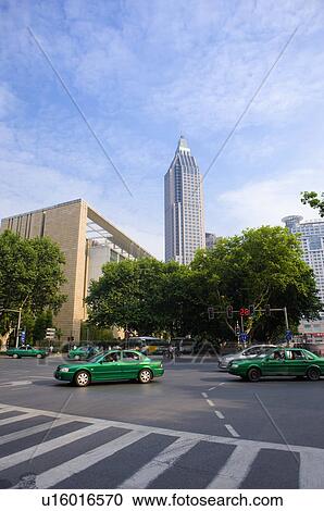 Stock Image - Asia, China, Jiangsu Province, Nan Jing, Commercial Street. Fotosearch