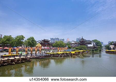 Stock Photograph - Asia, China, Jiangsu Province, Nan Jing, Qinhuai River, Confucius Temple. Fotosearch