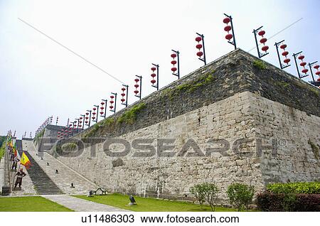 Stock Image - Asia, China, Jiangsu Province, Nanking, China Gate, Ancient Wall. Fotosearch
