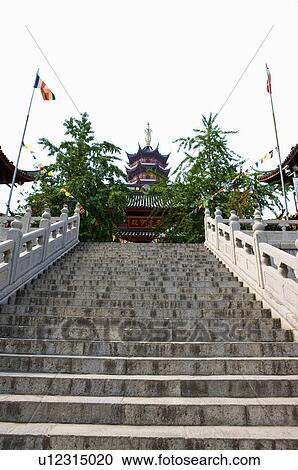 Stock Image - Asia, China, Jiangsu Province, Nanking, Jiming Temple. Fotosearch