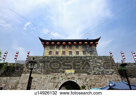 Asia, China, Jiangsu Province, Nanking, China Gate, Ancient Wall View Large Photo Image Stock Image - Asia, China, Jiangsu Province, Nanking, China Gate, Ancient Wall. Fotosearch