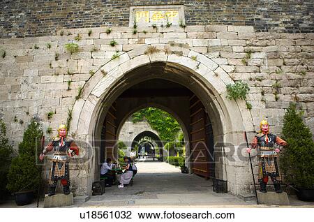 Asia, China, Jiangsu Province, Nanking, China Gate, Ancient Wall View Large Photo Image Stock Image - Asia, China, Jiangsu Province, Nanking, China Gate, Ancient Wall. Fotosearch