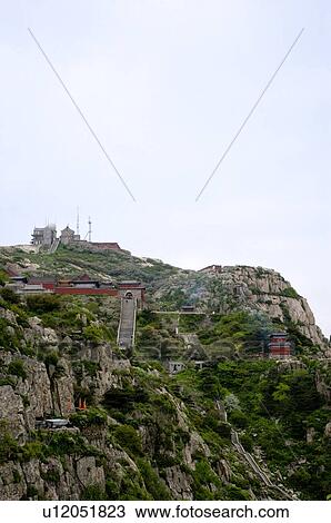 Stock Image - China, Shandong, Taian, Mount Tai, Jade Emperor Peak, UNESCO, World Heritage, World Cultural Heritage, World Natural Heritage. Fotosearch