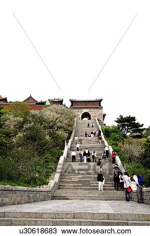 Stock Image - China, Shandong, Taian, Mount Tai, UNESCO, World Heritage, World Cultural Heritage, World Natural Heritage. Fotosearch